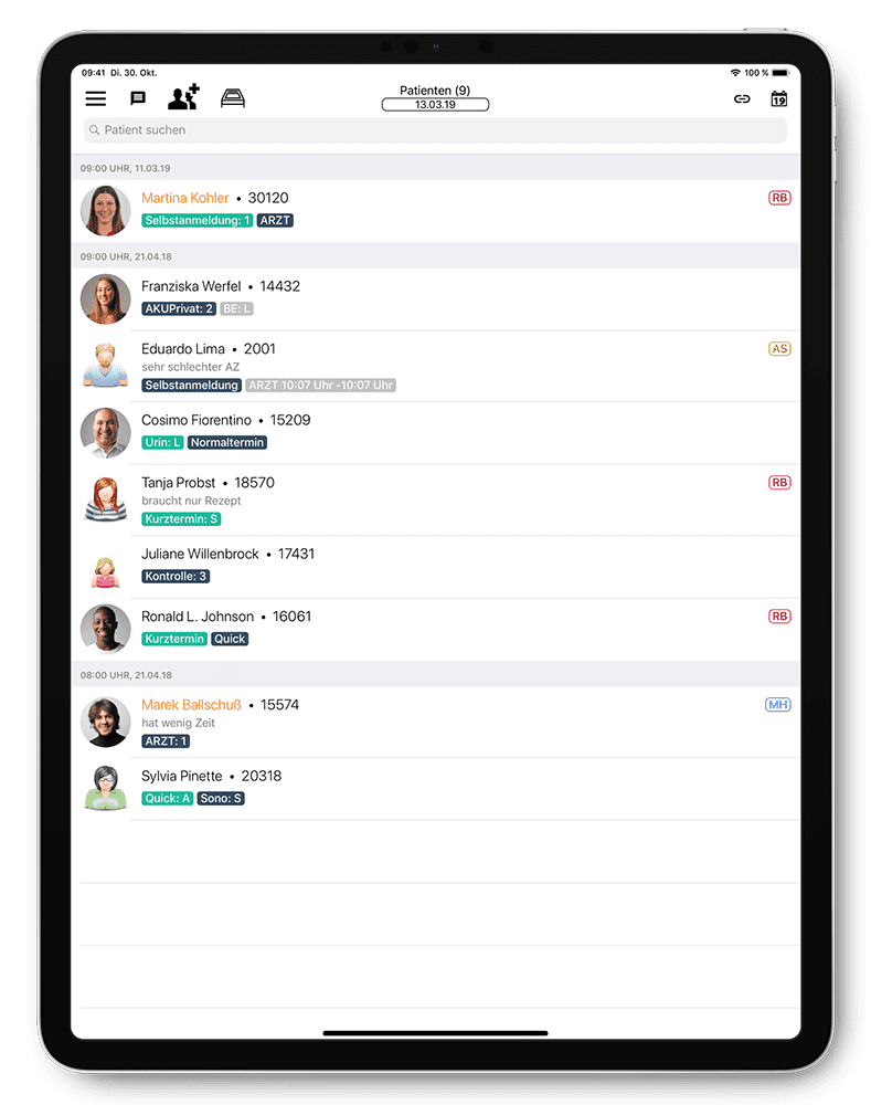 iPad Praxis Software Tagesliste
