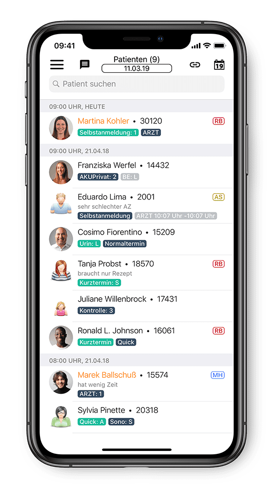 iPhone Arztsoftware Tagesliste